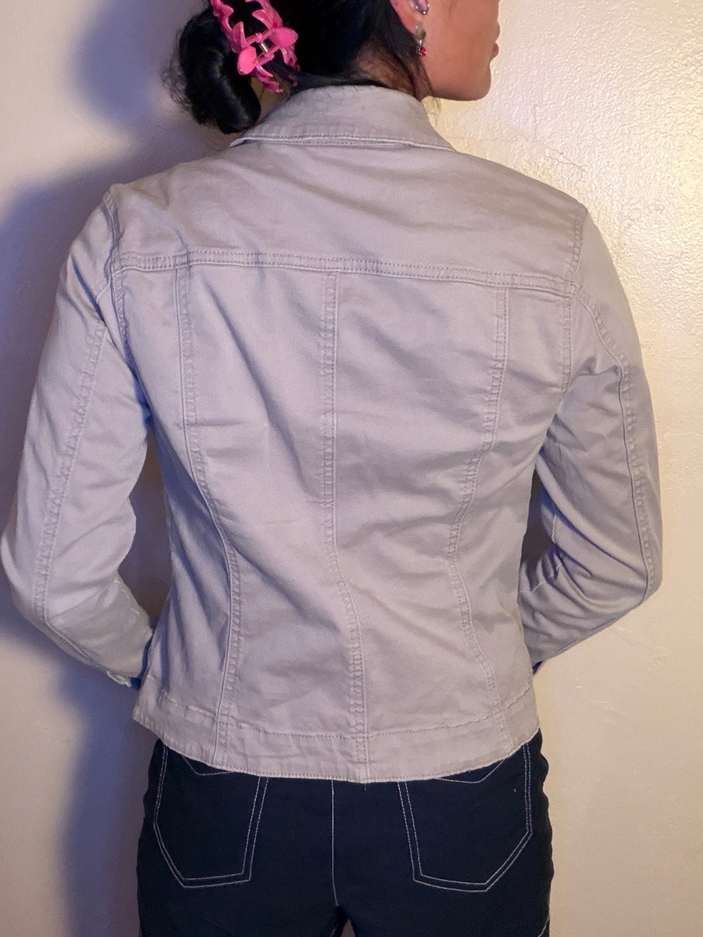 Charter Club Classic Beige Denim Jacket - Casual Collar Button-Up Very Stretchy - Picture 3 of 6